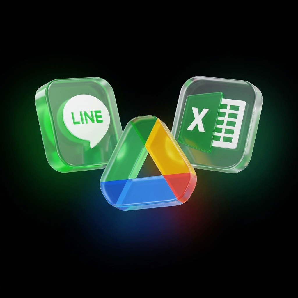 LINE, Drive, Excel 3D Icons